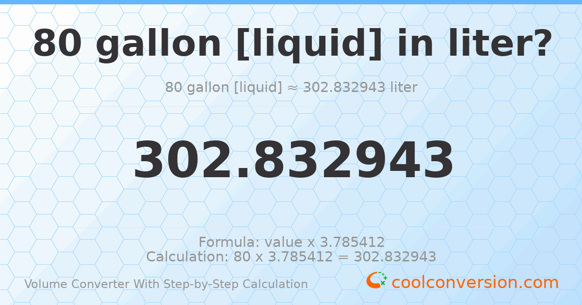 80 gallons [liquid] = 302.833 liters